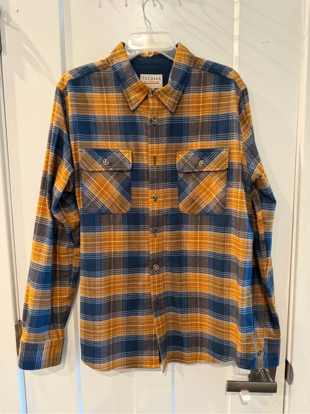 Tecovas Men’s Navy & Mustard Plaid Button-Up Flannel Shirt